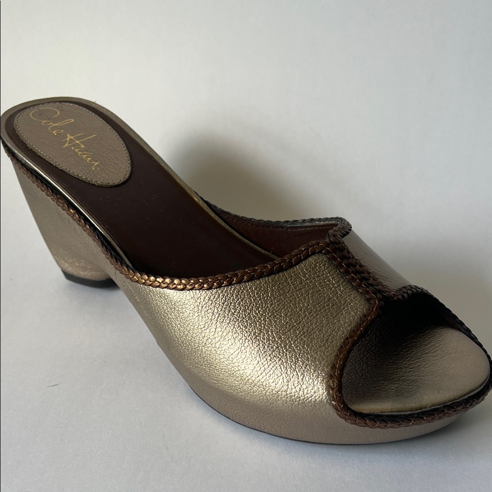 Cole Haan vintage Silver, Metalic Open-Toe Clog Mule new 9.5